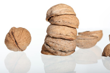 Group of walnuts isolated on white