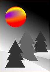 Moon and winter landscape, vector illustration