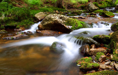 Motion Blur Waterfalls Peaceful Nature Landscape in Krkonose
