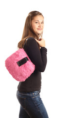 Girl with pink handbag