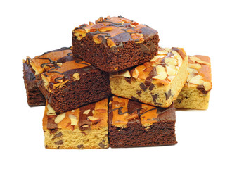 Brownie cake on white background, cookie