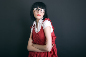 portrait of the young girl looking  eccentric