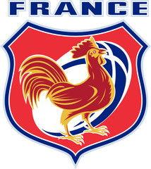 cockerel rooster with rugby ball france shield