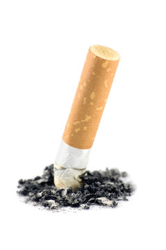 Cigarette Butt And Ash Macro, Isolated Closeup