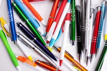 Colored pens on table