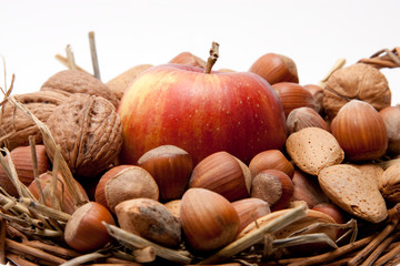Apfel im Korb vor weissem Hintergrund
