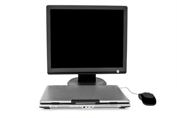 flat monitor close laptop and mouse
