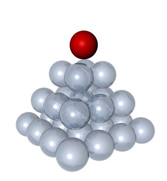 abstract 3d illustration of balls pyramid with red at top