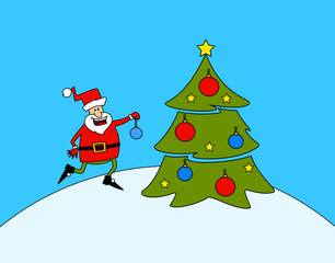Happy Santa Claus with fir-tree. Vector