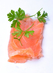 Smoked salmon isolated on white background.