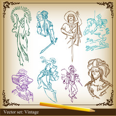 Vector Illustration set of medieval knights