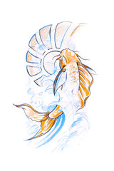 Tattoo art, sketch of a japanese fish