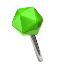 Green Pushpin on a white background