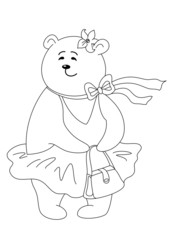 Teddy bear with handbag, contours