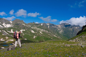 Fototapeta premium Hiker in Caucasus mountains