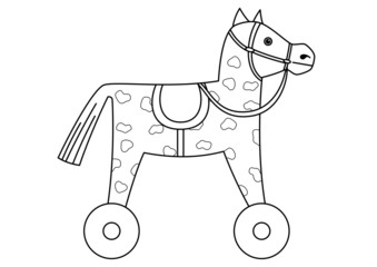 Toy horsy, skewbald on wheels, contours