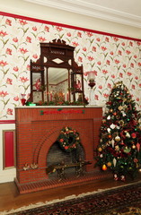 Retro Christmas Fireplace and Tree.