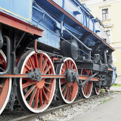 steam locomotive 11-022 in front of railway station in Belgrade,
