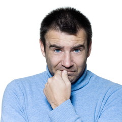 man portrait biting nails anxious nervous