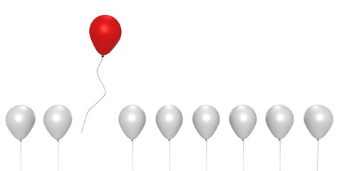 Red balloon flying away - a 3d image