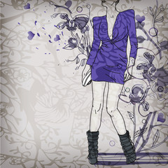 fashion girl on  a floral background - 27838695