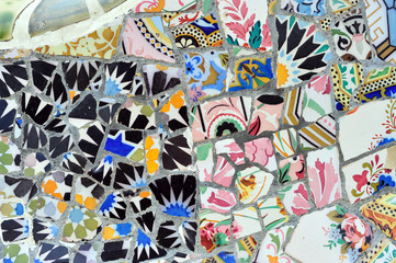 Fototapeta premium Antoni Gaudi mosaic in Guell park, Barcelona, Spain
