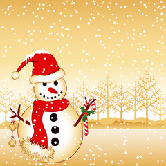 Christmas greeting snowman on white snowland