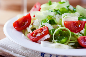 Vegetable and rice salad with fresh basil
