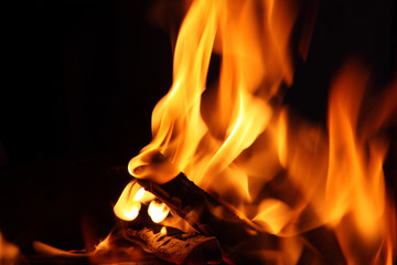 Close-up of fire and flames on a black background