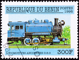 Fototapeta na wymiar Benin Train Postage Stamp Old Railroad Steam Engine Locomotive