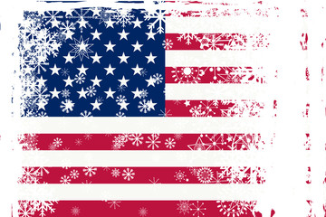 American flag with snowflakes grunge