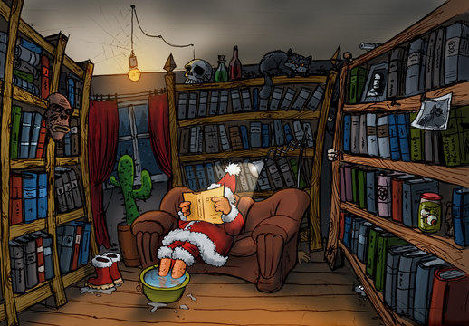 Weihnachtsmann liest ein Buch