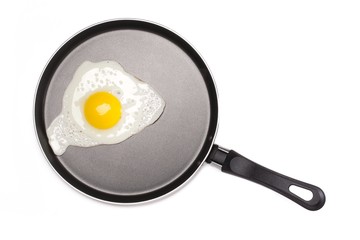 Fried egg  on a frying pan