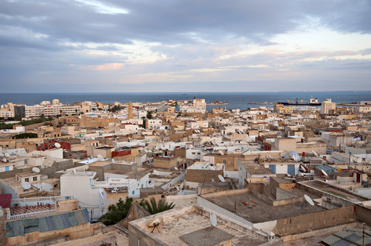 The top view of the Medina of Sousse, Tunisia with sea views