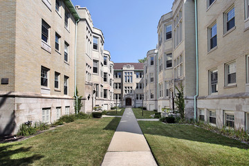 Fototapeta na wymiar Condominium building with long walkway