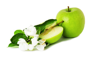 green apple and blossoming branch