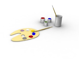 Fototapeta na wymiar Art tools: paint, palette, tassels