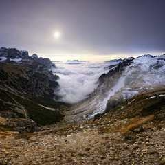 Stitched Panorama, Mountains over the fog