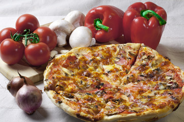 Pizza and vegetables