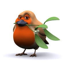 3d Robin with more mistletoe