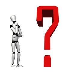 High resolution 3D question mark near a 3D human