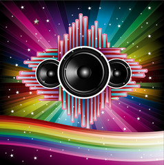 Rainbow Disco Background with speaker and stars