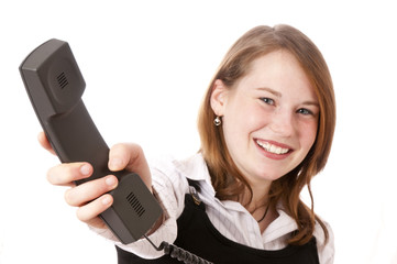 Fototapeta premium Mädchen telefoniert mit Spaß