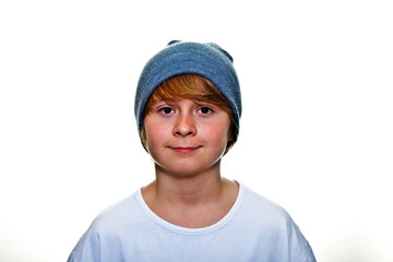 boy with cap looking friendly and cute