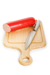 Smoked sausage isolated on the white background