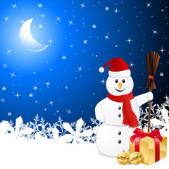 Weihnachtskarte mit Schneemann und Geschenk
