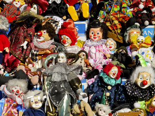 Old toy dolls and puppets, flea market in Spain