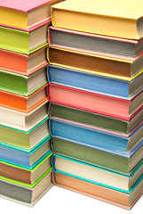 Stack of colored hardcovered used books