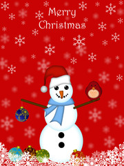 Christmas Snowman Hanging Ornament and Red Cardinal Bird