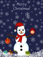 Christmas Snowman Hanging Ornament and Red Cardinal Bird